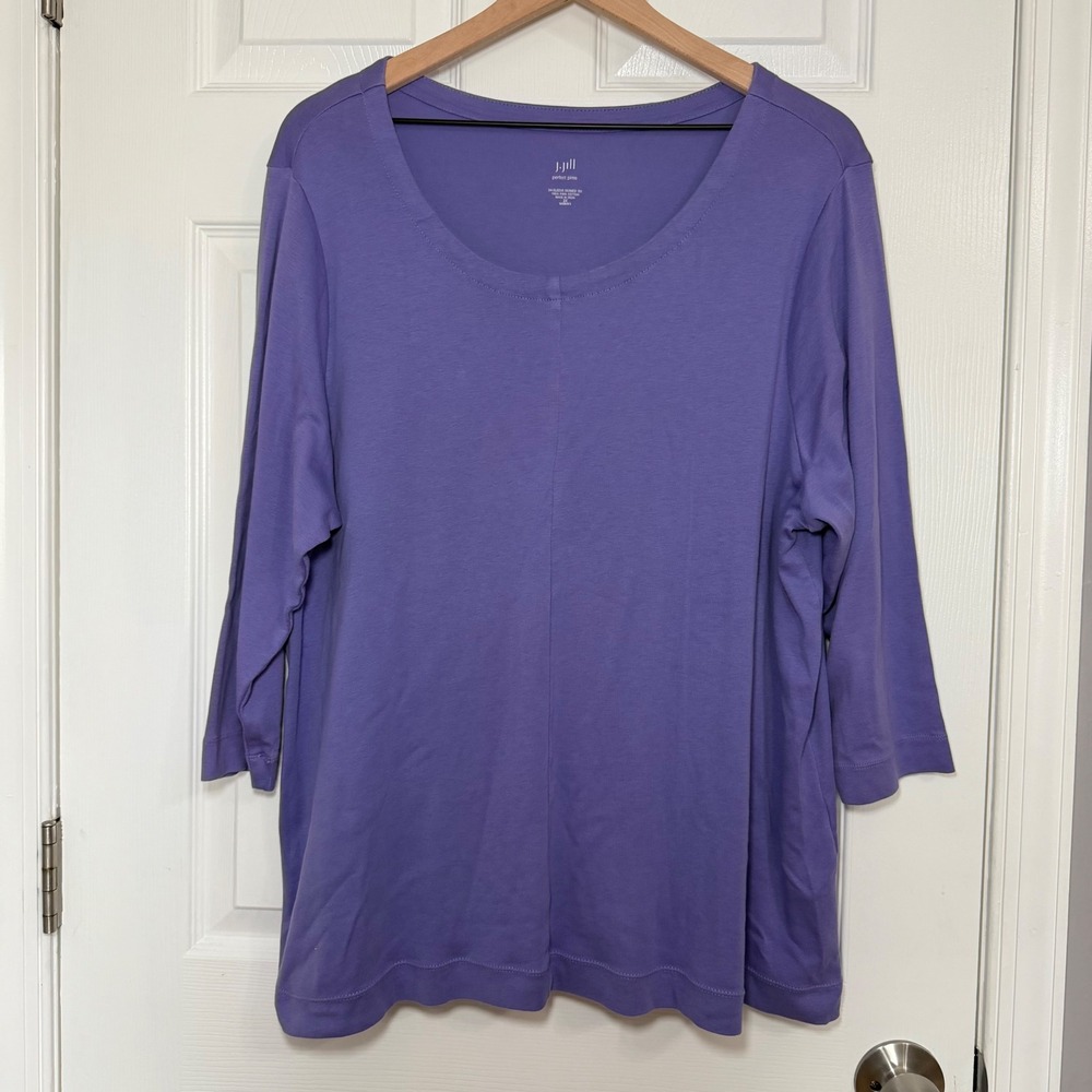 J. Jill Perfect Pima Cotton 3/4 Sleeve Seamed Tee Purple Plus Size 2X